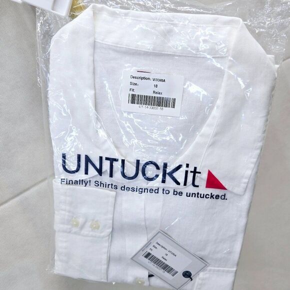 NWT UNTUCKit VITORIA 100% LINEN RELAXED FIT WHITE BUTTON FRONT SHIRT SIZE 18 - Picture 6 of 10